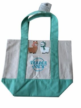 NWT Trader Joe's Custom Embroidered Alpaca Patches Mini Pastel Canvas Tote Bag